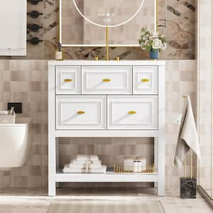 30 in. W. x 18 in. D x 34 in. H Single Sink Freestanding Bath Vanity in White with White Resin Top