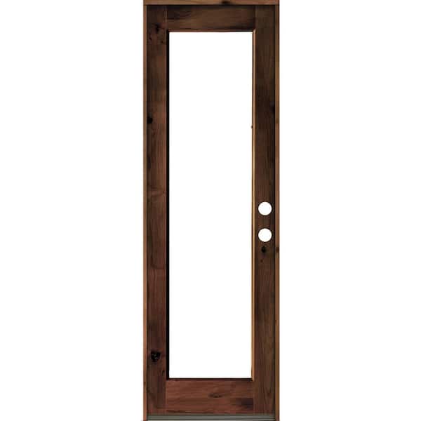 Krosswood Doors 30 in. x 96 in. Rustic Knotty Alder Wood Clear Full-Lite Red Mahogony Stain Left Hand Inswing Single Prehung Front Door