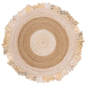 Cape Cod Beige/Natural 3 ft. x 3 ft. Round Striped Area Rug