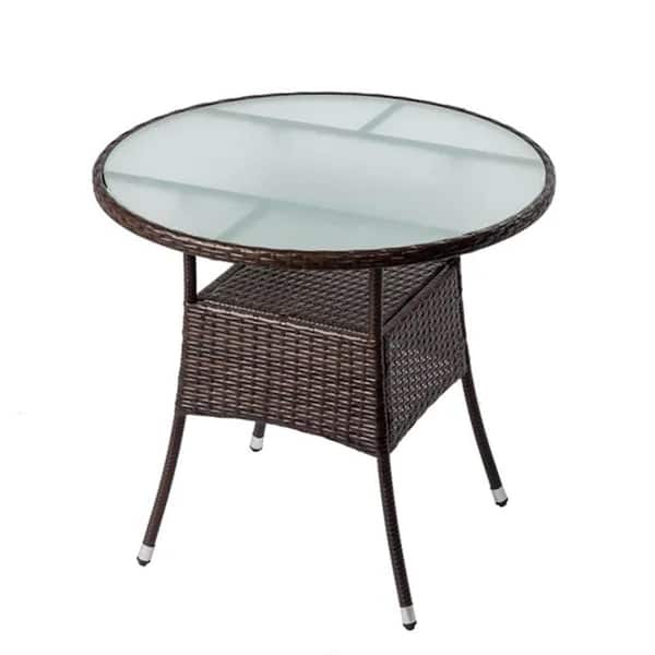 AOPSPS 31.5" Patio Table for 4-Person, Outdoor Patio Wicker Round Dining Table, for Backyard Deck Porch Poolside, Brown
