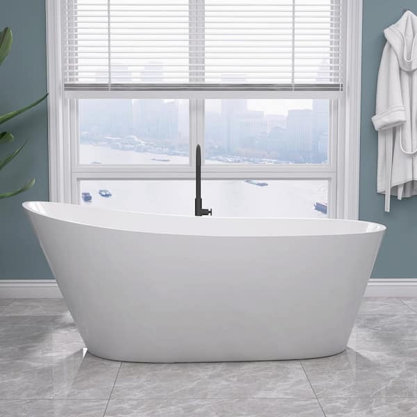 55 in. x 29 in. Acrylic Freestanding Soaking Bathtub Stand Alone Bathtub Left Drain Free Standing Tub in White