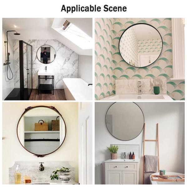 PexFix 35” Bathroom Round Vanity Mirror Circle Mirror for Daily Use and Home Decor Aluminum Alloy Frame Modern Accent Mirror Vanity Mirror Silver 