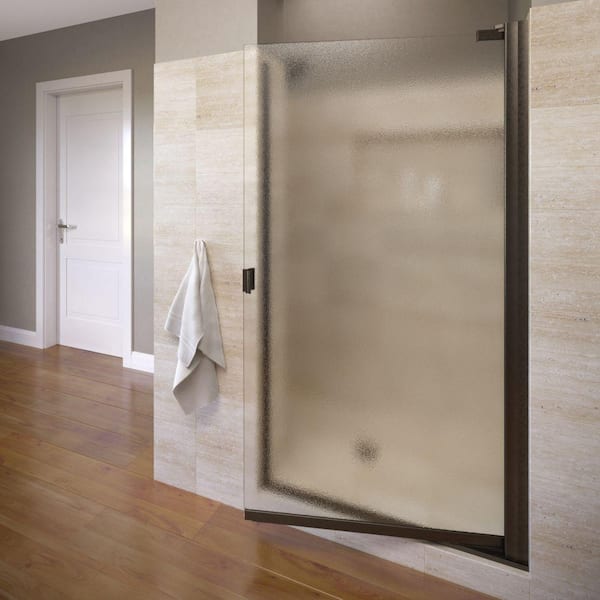 Basco Armon 33-1/4 in. x 66 in. Semi-Frameless Pivot Shower Door in Oil Rubbed Bronze with Obscure Glass