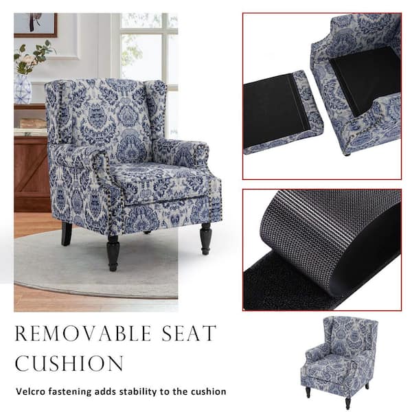 Uixe Retro Navy Blue Floral Pattern Linen Nailhead Trim