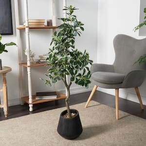 49 in. H Eucalyptus Artificial Tree with Realistic Leaves and Black Porcelain Pot