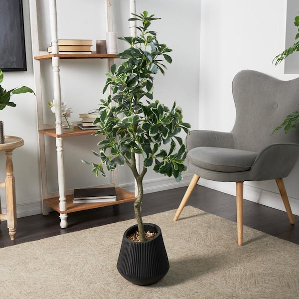 Litton Lane 49 in. H Eucalyptus Artificial Tree with Realistic Leaves and Black Porcelain Pot