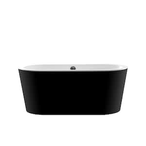 59 in. Acrylic Flatbottom Freestanding Bathtub Contemporary Soaking Tub in Black (Overflow and Drain Included)