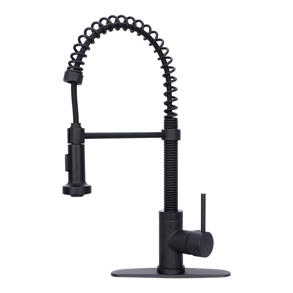 Single Handle Pull-Down Sprayer Kitchen Faucet Pre-Rinse Spring in Matte Bl