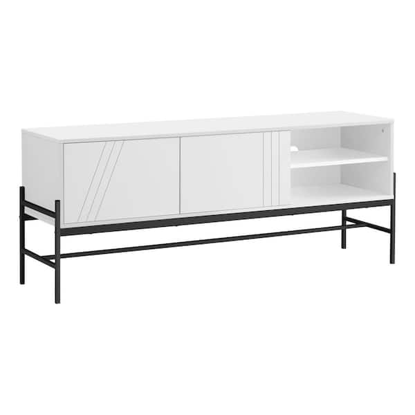 Unbranded White TV Stand Fits TVs up to 65-75 in. with Cabinets, Shelves and Cable Management