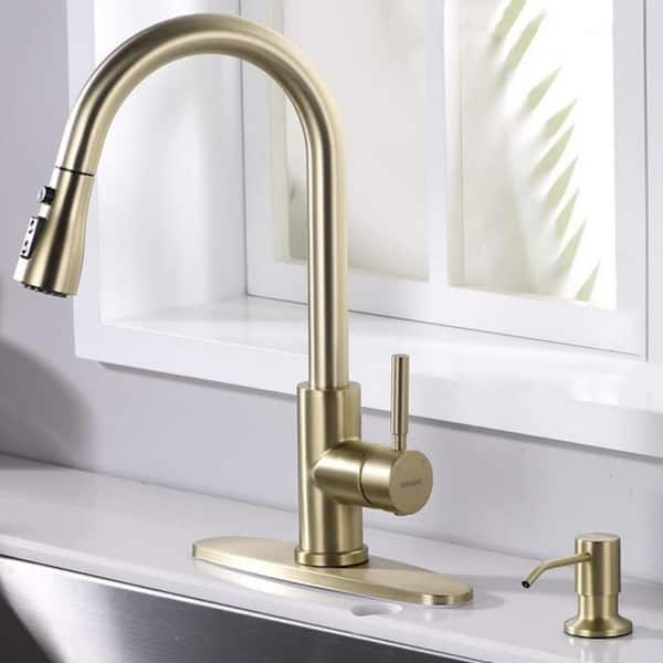 Gold Stainless Steel Built-in Soap Dispenser with 10 oz. Large Liquid Bottle for Kitchen Sink