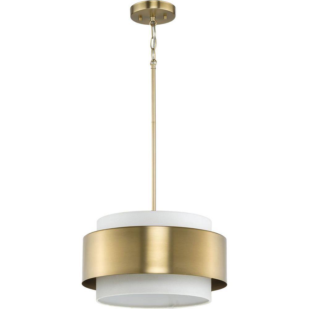 Silva Brushed Bronze 16" Drum Pendant Light with Glass Shade