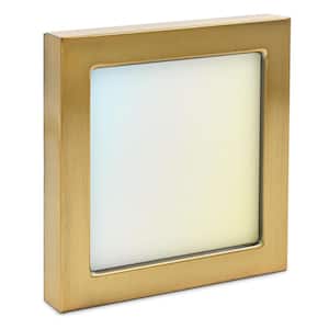 4 in. Square Brass Modern Flush Mount Ceiling Light Selectable LED Integrated 10W 600LM 5CCT 2700K-5000K Dimmable ETL