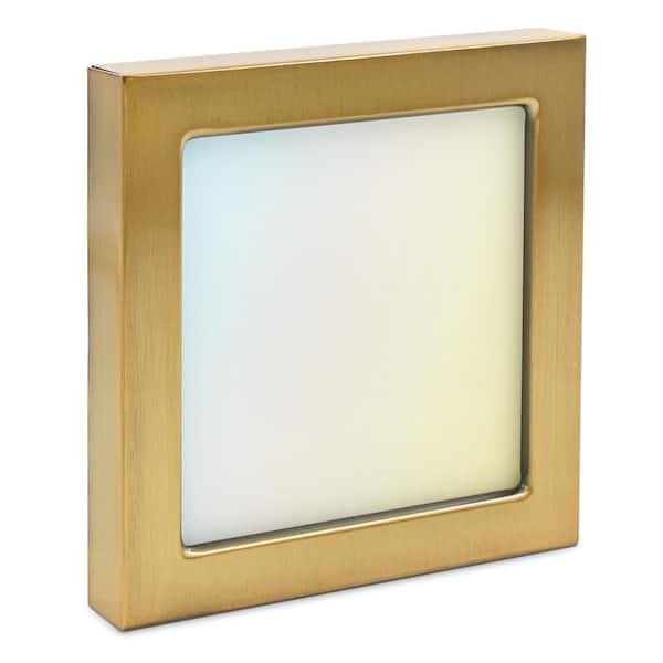 LUXRITE 4 in. Square Brass Modern Flush Mount Ceiling Light Selectable LED Integrated 10W 600LM 5CCT 2700K-5000K Dimmable ETL