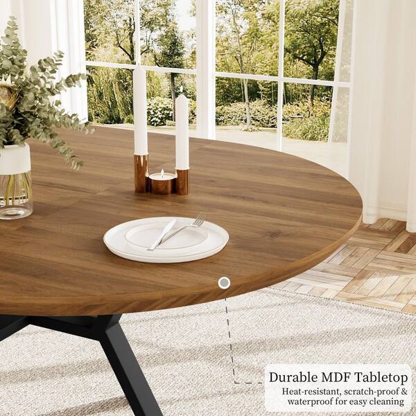 GOJANE 7-Pieces Round Walnut MDF Top Extendable ining Table Set