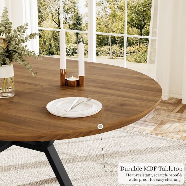 GOJANE 7-Pieces Round Walnut MDF Top Extendable Ining Table Set