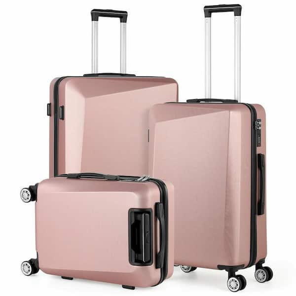 HIKOLAYAE 3-Piece Hard Side Carry-On Luggage Set with Spinner Wheels and TSA Lock, Rose Gold