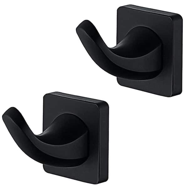 Bath Stainless Steel 2-Pack Wall Mounted J-Hook Robe Hook Towel Hook in Matte Black