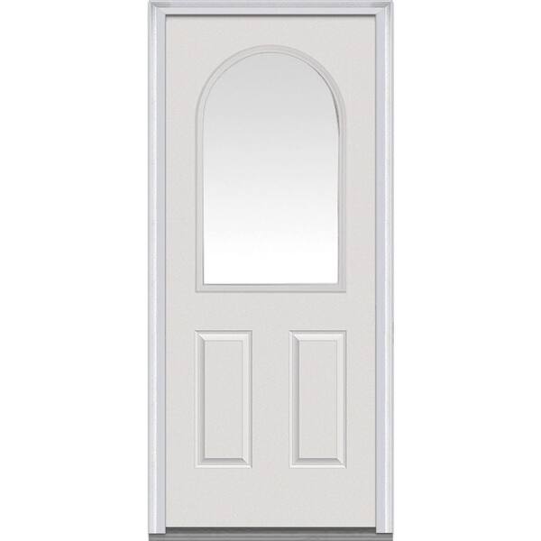 MMI Door 32 in. x 80 in. Clear Left-Hand 1/2 Lite Round Top 2-Panel Classic Primed Fiberglass Smooth Prehung Front Door