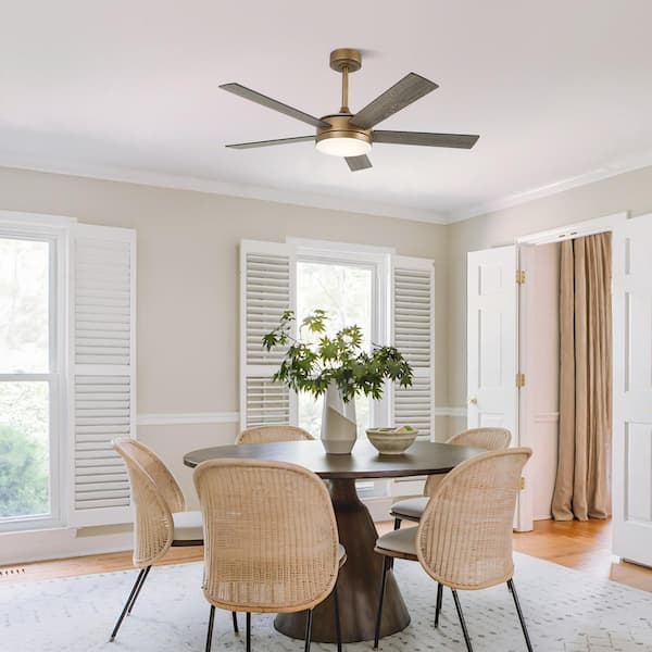 48 in. Gold Downrod Mount Standard Ceiling Fan with LED Light, DC Motor and Remote Control