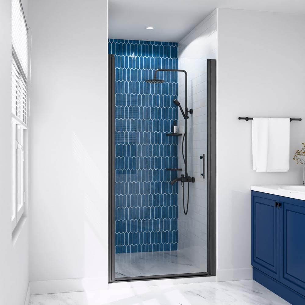 24 - 25-3/8 in. W x 72 in. H Pivot Semi-Frameless Shower Door in Matte Black Finish with SGCC Certified Clear Glass price history on PriceWatchPro