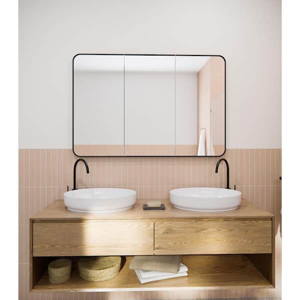 Calla 48 in. W x 32 in. H x 5 in. D Black Recessed Medicine Cabinet with Mirror