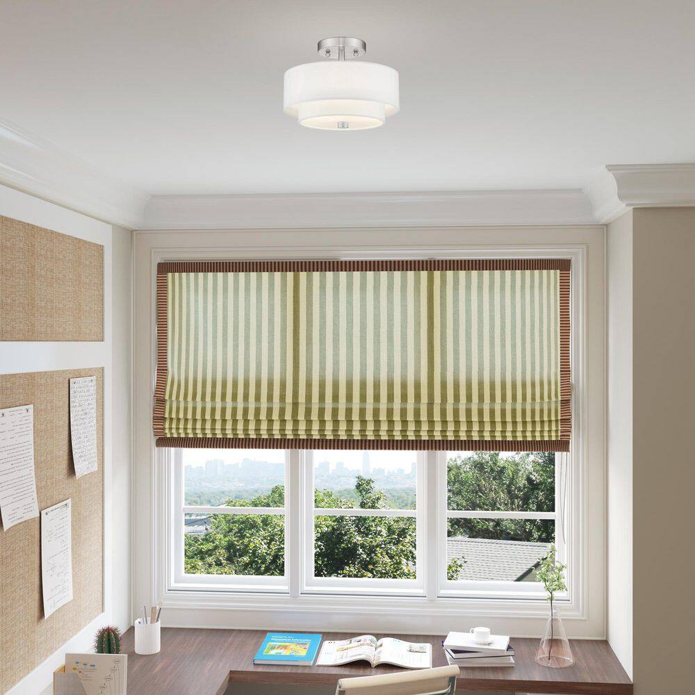 Claremont Brushed Nickel 2-Light Semi-Flush Mount with Off-White Drum Shade