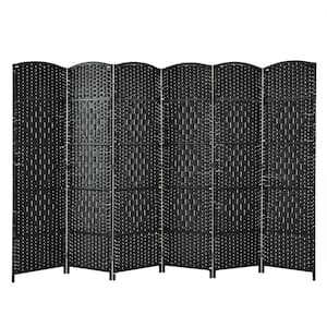6 ft. Black Room Divider Weave Fiber Folding Privacy Screen (6-Panel)