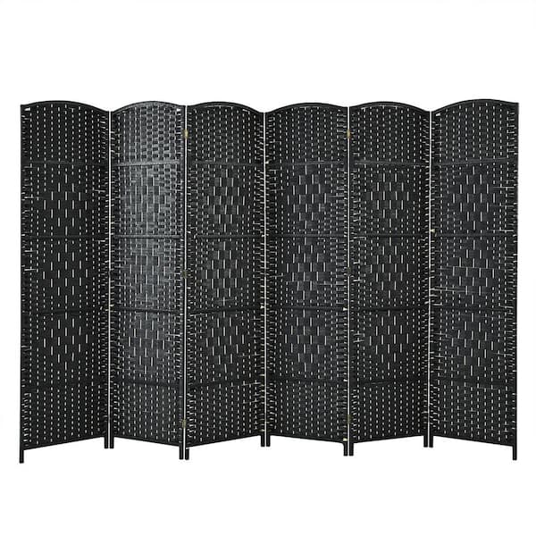 Costway 6 ft. Black Room Divider Weave Fiber Folding Privacy Screen (6-Panel)