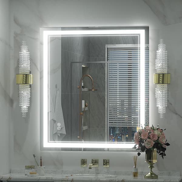Apmir 32 in. W x 36 in. H Rectangular Frameless 192 LEDs/m Front Lighted Anti-Fog Tempered Glass Wall Bathroom Vanity Mirror