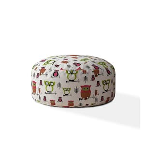Charlie White Pink And Green Cotton Round Pouf Cover Only