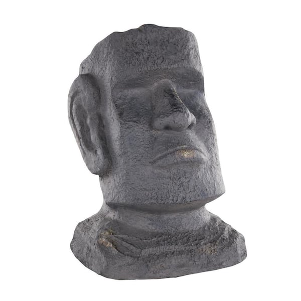 Litton Lane 16 x 11 x 13 in. Black Magnesium Oxide Textured Easter Island Head Ceramic Decorative Pot