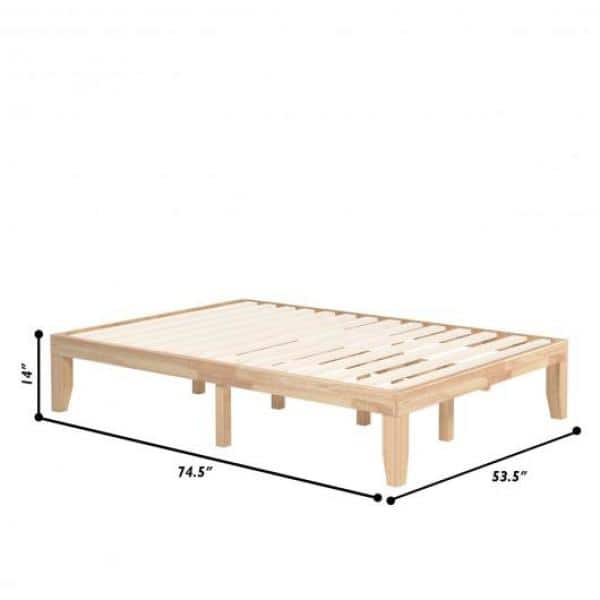 Natural Finish Full Size Wooden Bed Frame with Slats