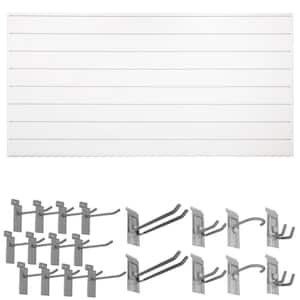 48 in. H x 96 in. W Basic Bundle Slatwall Panel Set with Locking Hook Kit in White (20-Piece)