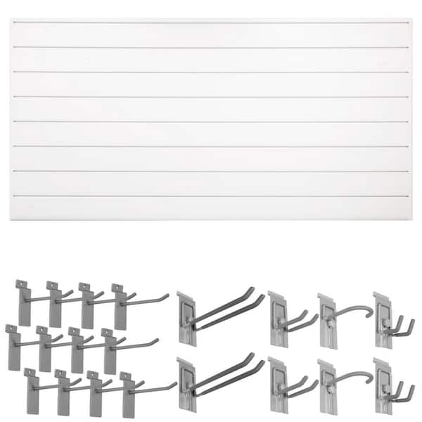 CROWNWALL 48 in. H x 96 in. W Basic Bundle Slatwall Panel Set with Locking Hook Kit in White (20-Piece)