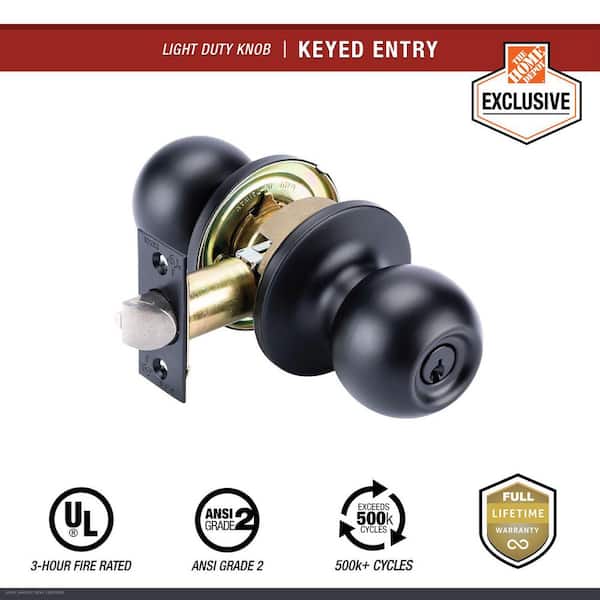 Universal Hardware Light Duty Commercial Entry Knob, UL 3-Hour Fire ANSI Grade 2, Matte Black Finish