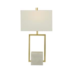 27 in. Gold Marble Geometric Task and Reading Table Lamp with Square Shade