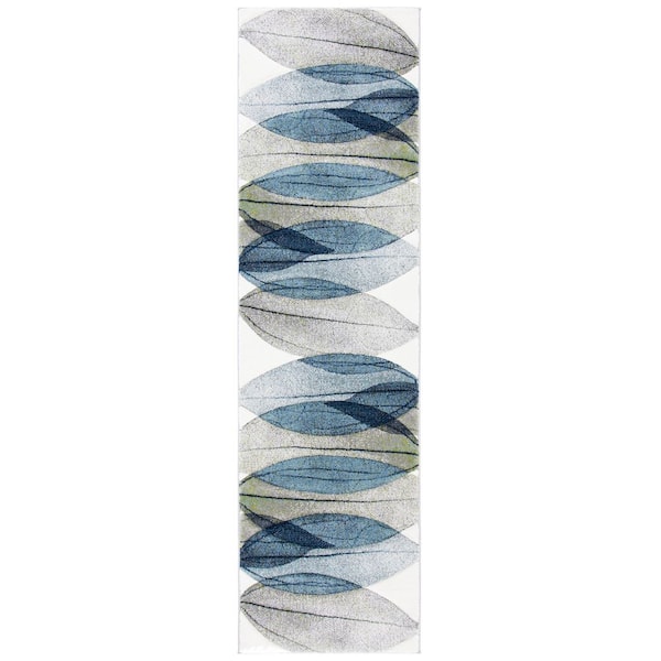 Hollywood 2 ft. x 6 ft. Ivory/Blue/Green Abstract Geometric Runner Rug