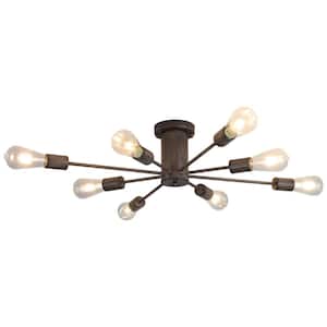 Trevontay 30.08 in. 8-Light Brown Modern Sputnik Sphere Semi Flush Mount for Dining Living Room Ceiling Light