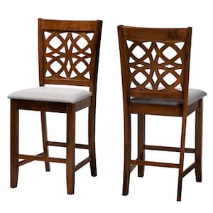 Abigail 42.5 in. Grey and Walnut Brown Wood Counter Height Bar Stool (Set of 2)