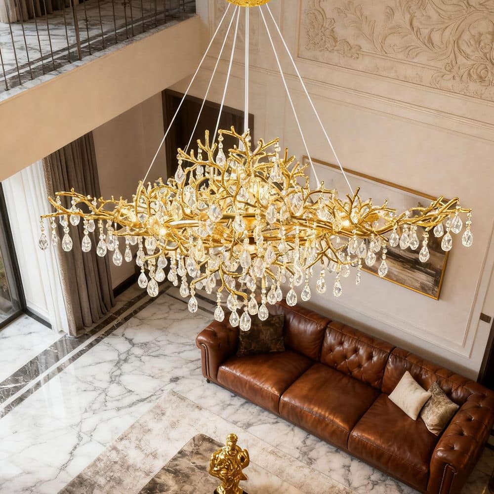Ltemziiy 12-Light Gold Tree Branch Crystal Chandelier, 47 in