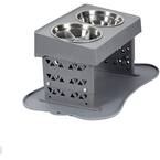 Elevated Dog Bowls, Adjustable Raised Dog Bowl Stand with Slow Feeder in Gray