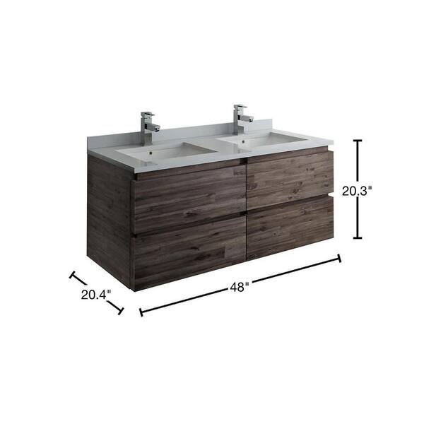 Fresca Formosa 48 in. Modern Double Wall Hung Vanity in Warm Gray