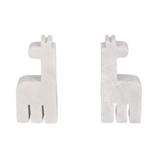 Liv & Skye 3 in. x 7 in. White Giraffe Stone Bookends (Set of 2)