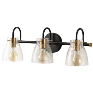 22.4 in. 3-Light Black Vanity Light Over Mirror Bathroom Wall Sconce Lighting with Glass Shades