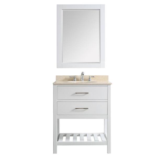 Vinnova Foligno 30 in. W x 22 in. D x 36 in. H Vanity in White with Marble Vanity Top in Creama Marfil with Basin and Mirror