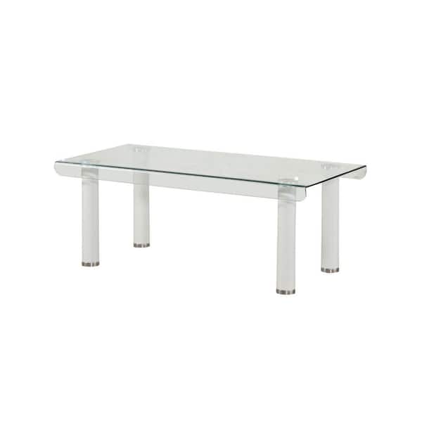 HomeRoots Mariana 47 in. White Clear Glass Rectangle Glass Coffee Table