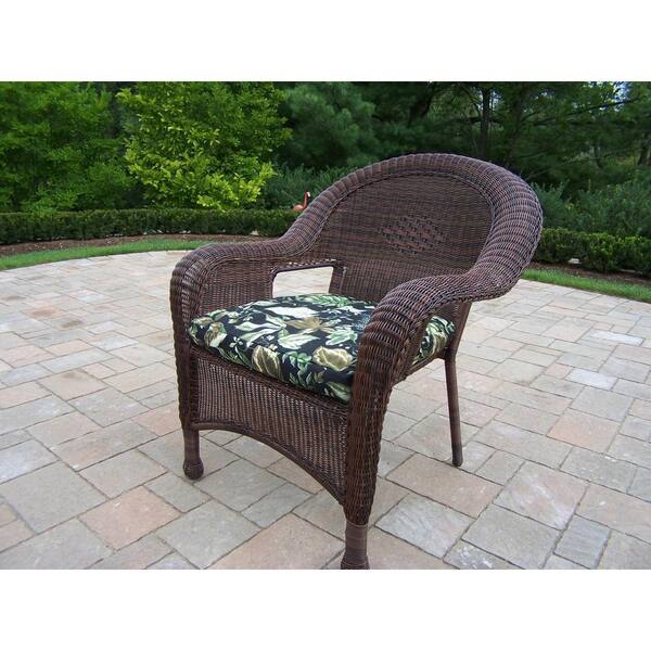 Coffee Wicker Outdoor Lounge Chair Black Floral CushionsHD90030CBF