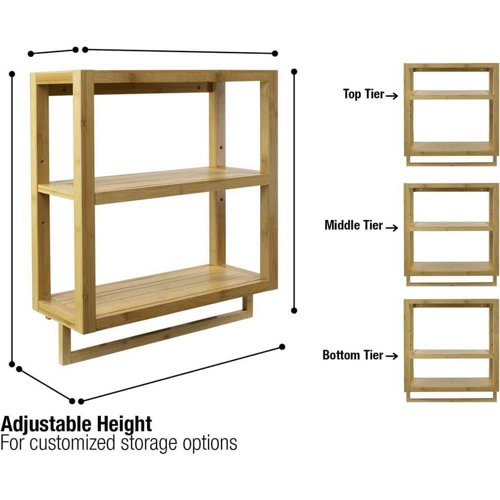 Sorbus Natural Bamboo 3-Tier Wall Mounted Shelf