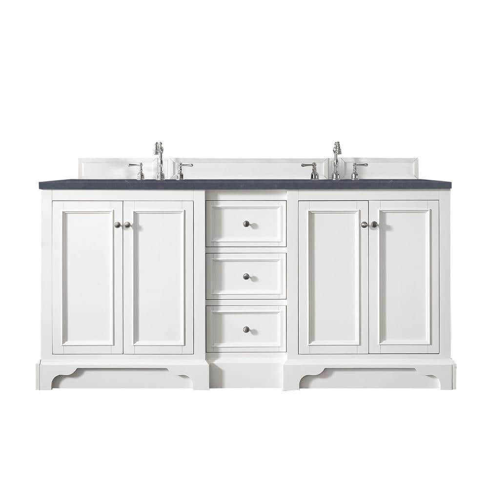 Bright White Double Freestanding Vanity with Charcoal Soapstone Top
