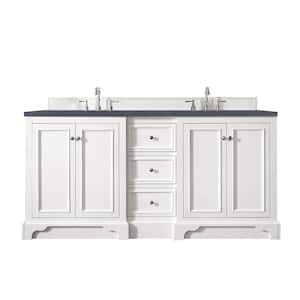 De Soto 73.3 in. W x 23.5 in.D x 36.3 in. H Double Vanity in Bright White with Quartz Top in Charcoal Soapstone